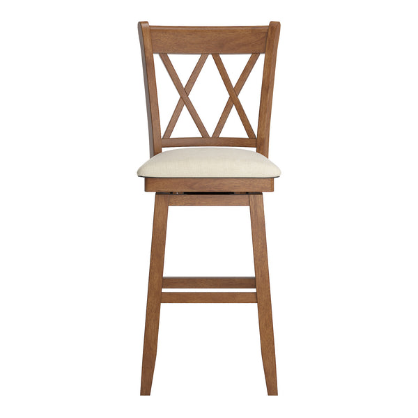 Lea Swivel Barstool Solid Rubberwood Cross Back Padded Seat for Kitchen Islands