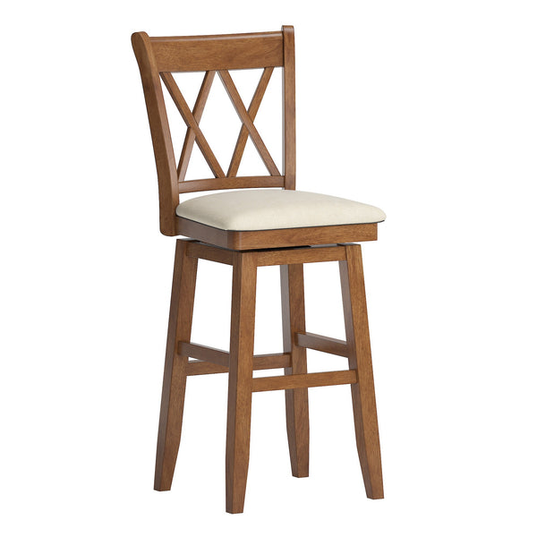Lea Swivel Barstool Solid Rubberwood Cross Back Padded Seat for Kitchen Islands