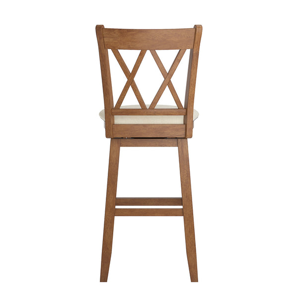 Lea Swivel Barstool Solid Rubberwood Cross Back Padded Seat for Kitchen Islands