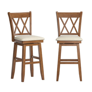 Lea Swivel Barstool Solid Rubberwood Cross Back Padded Seat for Kitchen Islands