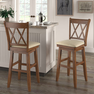 Lea Swivel Barstool Solid Rubberwood Cross Back Padded Seat for Kitchen Islands
