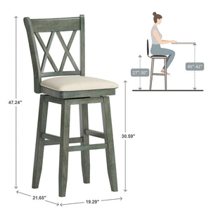 Lea Swivel Barstool Solid Rubberwood Cross Back Padded Seat for Kitchen Islands