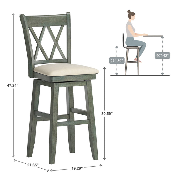 Lea Swivel Barstool Solid Rubberwood Cross Back Padded Seat for Kitchen Islands