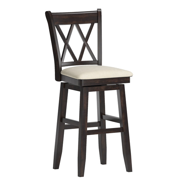 Lea Swivel Barstool Solid Rubberwood Cross Back Padded Seat for Kitchen Islands