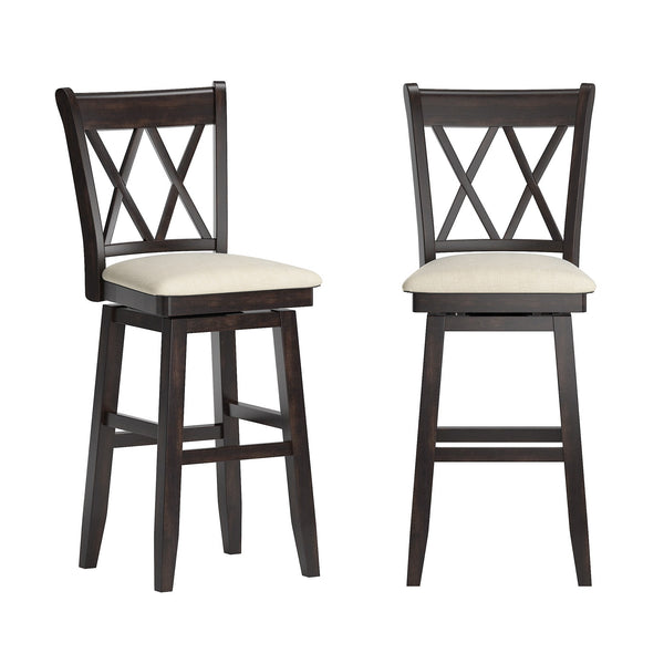 Lea Swivel Barstool Solid Rubberwood Cross Back Padded Seat for Kitchen Islands