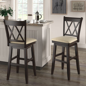 Lea Swivel Barstool Solid Rubberwood Cross Back Padded Seat for Kitchen Islands