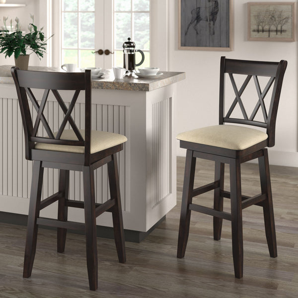 Lea Swivel Barstool Solid Rubberwood Cross Back Padded Seat for Kitchen Islands