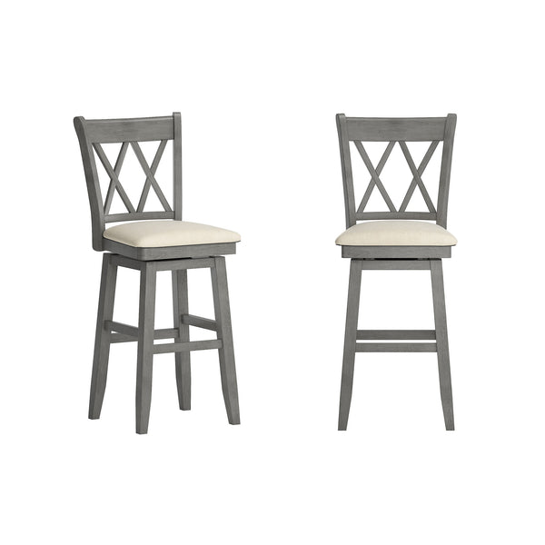 Lea Swivel Barstool Solid Rubberwood Cross Back Padded Seat for Kitchen Islands