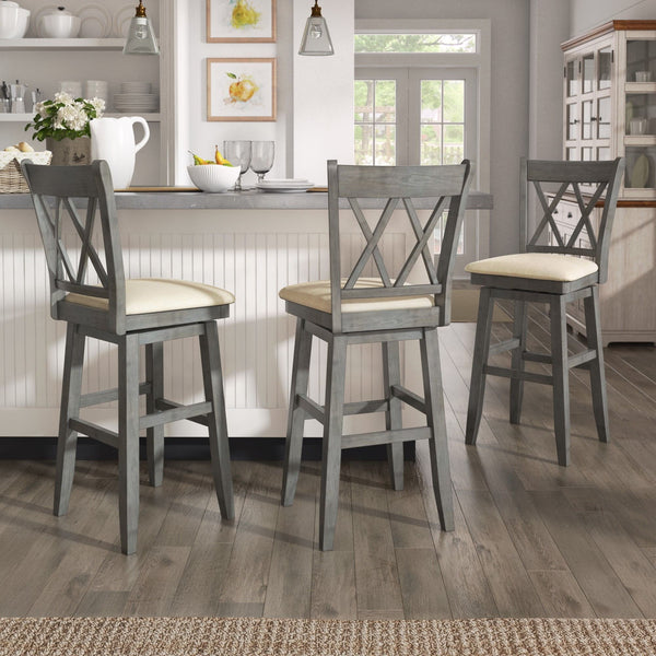 Lea Swivel Barstool Solid Rubberwood Cross Back Padded Seat for Kitchen Islands