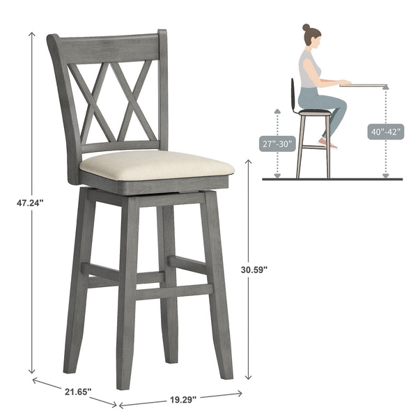 Lea Swivel Barstool Solid Rubberwood Cross Back Padded Seat for Kitchen Islands