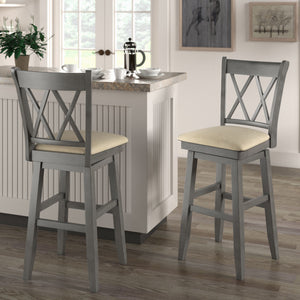 Lea Swivel Barstool Solid Rubberwood Cross Back Padded Seat for Kitchen Islands