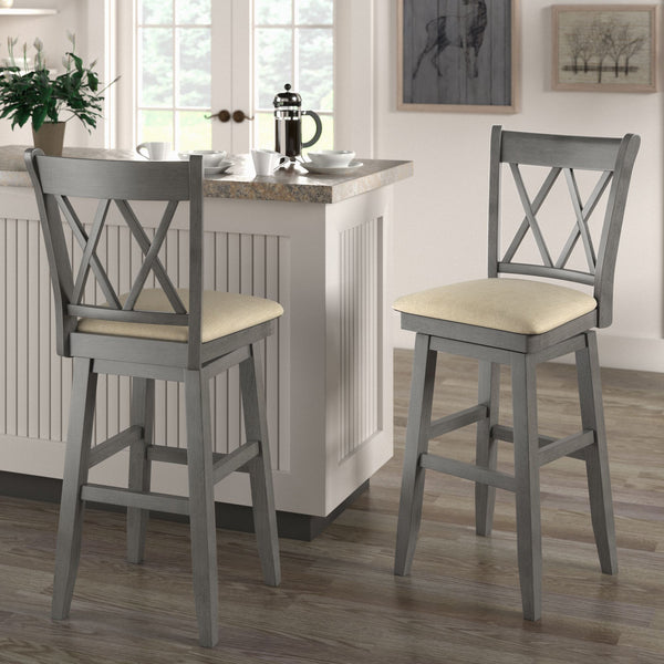 Lea Swivel Barstool Solid Rubberwood Cross Back Padded Seat for Kitchen Islands