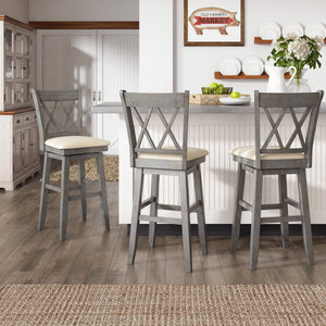 Lea Swivel Barstool Solid Rubberwood Cross Back Padded Seat for Kitchen Islands