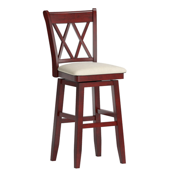 Lea Swivel Barstool Solid Rubberwood Cross Back Padded Seat for Kitchen Islands