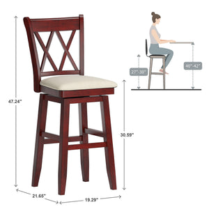 Lea Swivel Barstool Solid Rubberwood Cross Back Padded Seat for Kitchen Islands