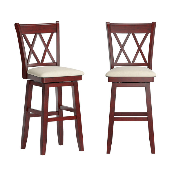 Lea Swivel Barstool Solid Rubberwood Cross Back Padded Seat for Kitchen Islands