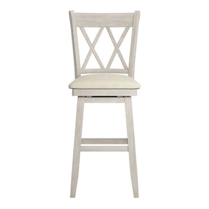 Homelegance Lea Swivel Barstool Solid Rubberwood Cross Back Padded Seat for Kitchen Islands Antique White / Beige 530SW3-29WH