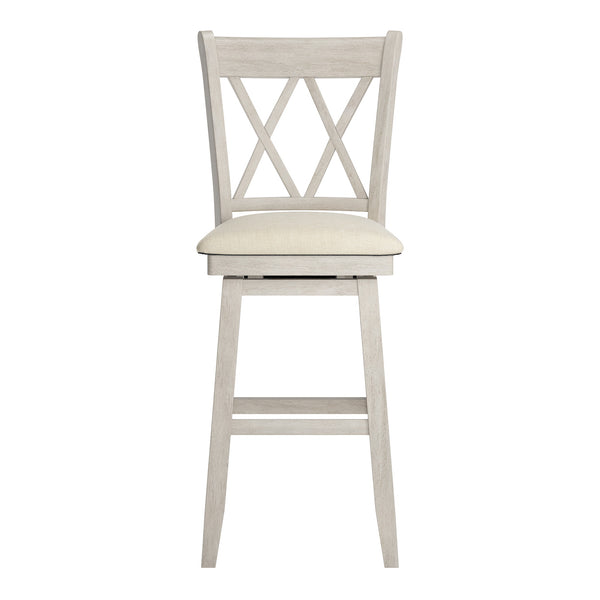 Homelegance Lea Swivel Barstool Solid Rubberwood Cross Back Padded Seat for Kitchen Islands Antique White / Beige 530SW3-29WH