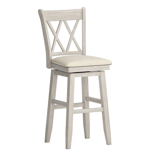 Lea Swivel Barstool Solid Rubberwood Cross Back Padded Seat for Kitchen Islands
