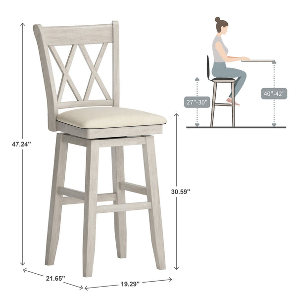 Lea Swivel Barstool Solid Rubberwood Cross Back Padded Seat for Kitchen Islands