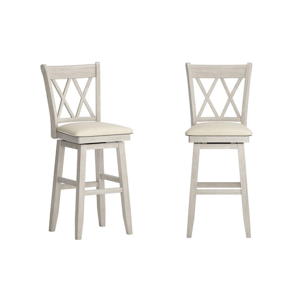 Lea Swivel Barstool Solid Rubberwood Cross Back Padded Seat for Kitchen Islands