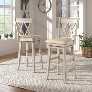 Lea Swivel Barstool Solid Rubberwood Cross Back Padded Seat for Kitchen Islands
