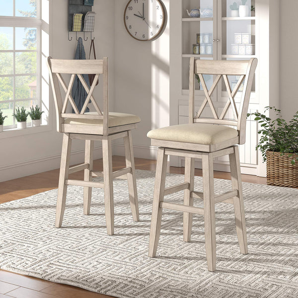 Lea Swivel Barstool Solid Rubberwood Cross Back Padded Seat for Kitchen Islands