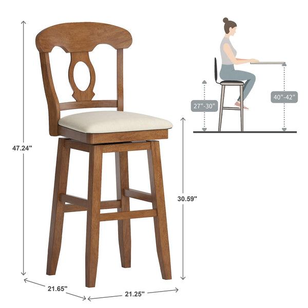 Lea Oval Napoleon Back Swivel Barstool Rubberwood Frame Upholstered Kitchen Seating