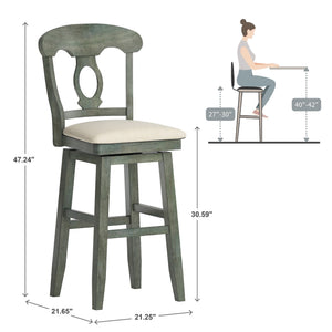 Lea Oval Napoleon Back Swivel Barstool Rubberwood Frame Upholstered Kitchen Seating