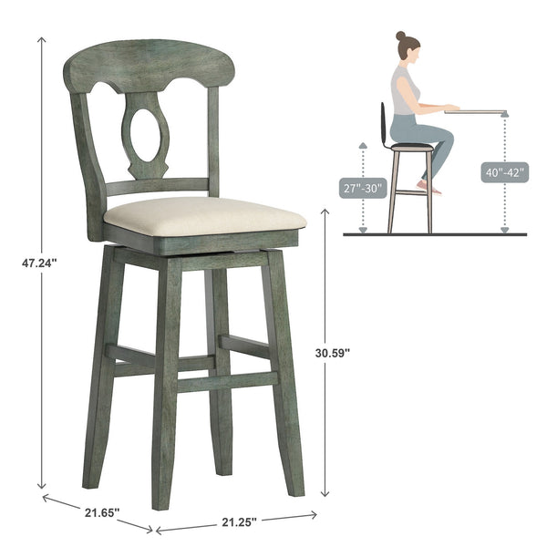 Lea Oval Napoleon Back Swivel Barstool Rubberwood Frame Upholstered Kitchen Seating