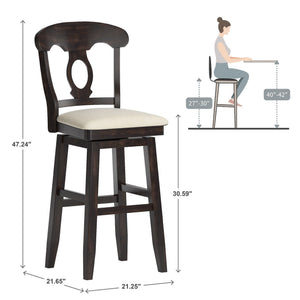 Lea Oval Napoleon Back Swivel Barstool Rubberwood Frame Upholstered Kitchen Seating