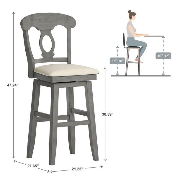 Lea Oval Napoleon Back Swivel Barstool Rubberwood Frame Upholstered Kitchen Seating