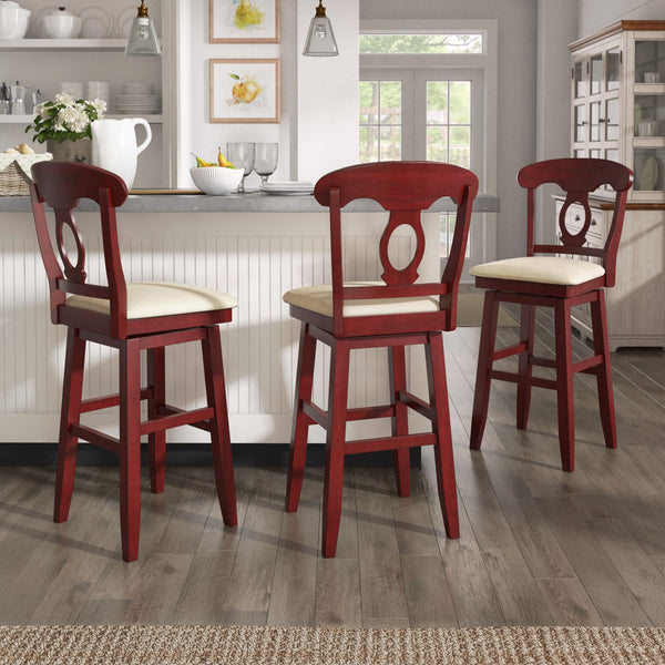 Lea Oval Napoleon Back Swivel Barstool Rubberwood Frame Upholstered Kitchen Seating