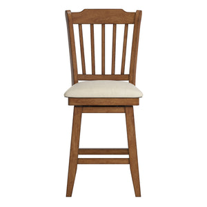 Homelegance Lea Rubberwood Slat Back Swivel Counter Stool with Padded Seat and Footrest for Kitchen Islands Oak 530SW5-24AK