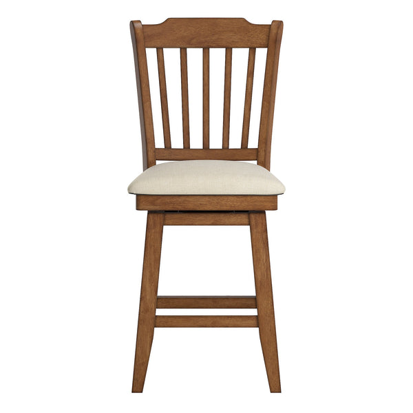 Homelegance Lea Rubberwood Slat Back Swivel Counter Stool with Padded Seat and Footrest for Kitchen Islands Oak 530SW5-24AK