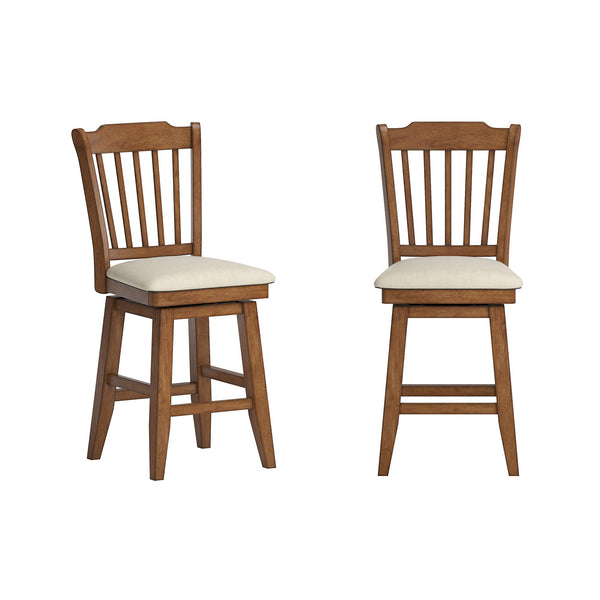 Lea Rubberwood Slat Back Swivel Counter Stool with Padded Seat and Footrest for Kitchen Islands
