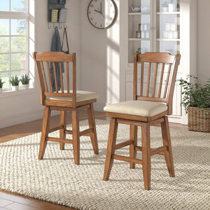Lea Rubberwood Slat Back Swivel Counter Stool with Padded Seat and Footrest for Kitchen Islands