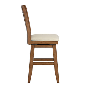 Lea Rubberwood Slat Back Swivel Counter Stool with Padded Seat and Footrest for Kitchen Islands
