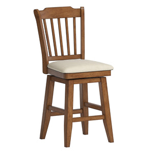 Lea Rubberwood Slat Back Swivel Counter Stool with Padded Seat and Footrest for Kitchen Islands