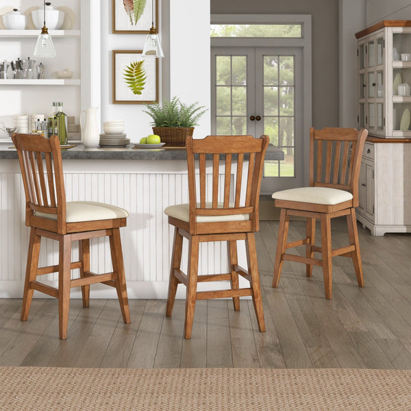 Lea Rubberwood Slat Back Swivel Counter Stool with Padded Seat and Footrest for Kitchen Islands