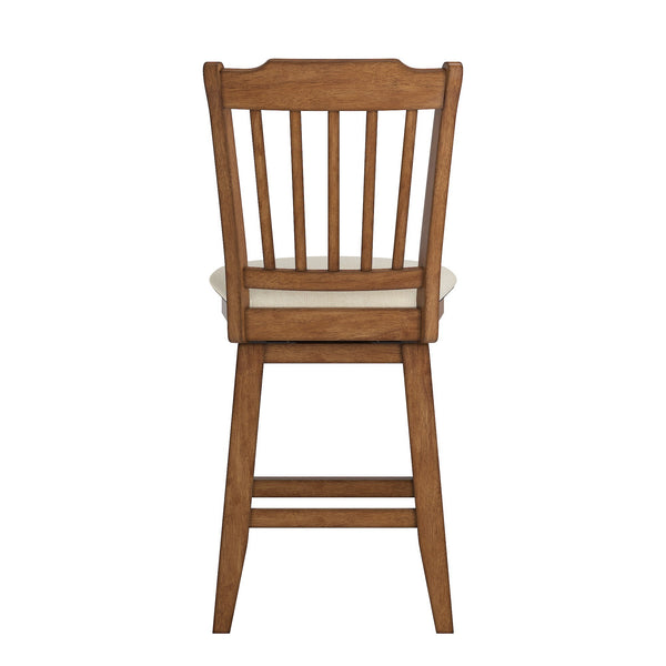 Lea Rubberwood Slat Back Swivel Counter Stool with Padded Seat and Footrest for Kitchen Islands
