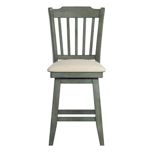 Lea Rubberwood Slat Back Swivel Counter Stool with Padded Seat and Footrest for Kitchen Islands