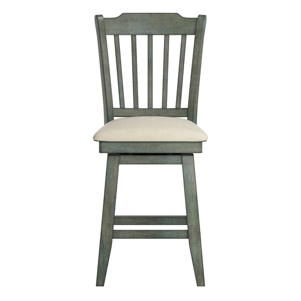 Lea Rubberwood Slat Back Swivel Counter Stool with Padded Seat and Footrest for Kitchen Islands