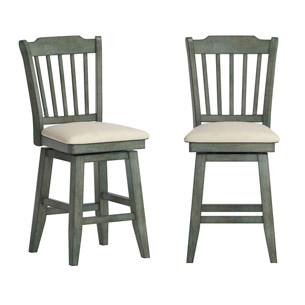 Lea Rubberwood Slat Back Swivel Counter Stool with Padded Seat and Footrest for Kitchen Islands