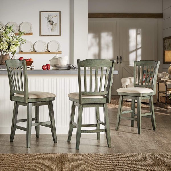 Lea Rubberwood Slat Back Swivel Counter Stool with Padded Seat and Footrest for Kitchen Islands