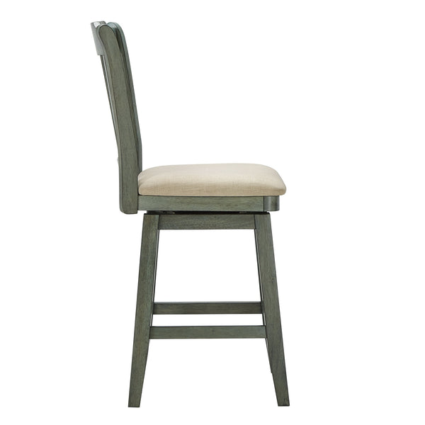 Lea Rubberwood Slat Back Swivel Counter Stool with Padded Seat and Footrest for Kitchen Islands