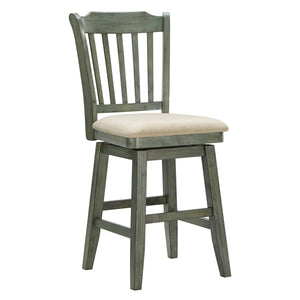 Lea Rubberwood Slat Back Swivel Counter Stool with Padded Seat and Footrest for Kitchen Islands