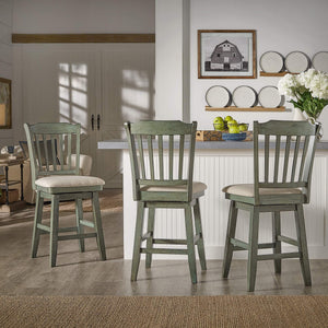 Lea Rubberwood Slat Back Swivel Counter Stool with Padded Seat and Footrest for Kitchen Islands