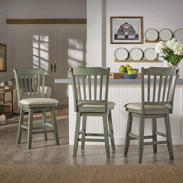 Lea Rubberwood Slat Back Swivel Counter Stool with Padded Seat and Footrest for Kitchen Islands