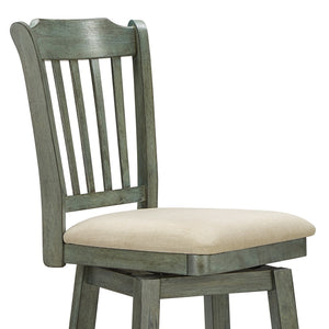 Lea Rubberwood Slat Back Swivel Counter Stool with Padded Seat and Footrest for Kitchen Islands